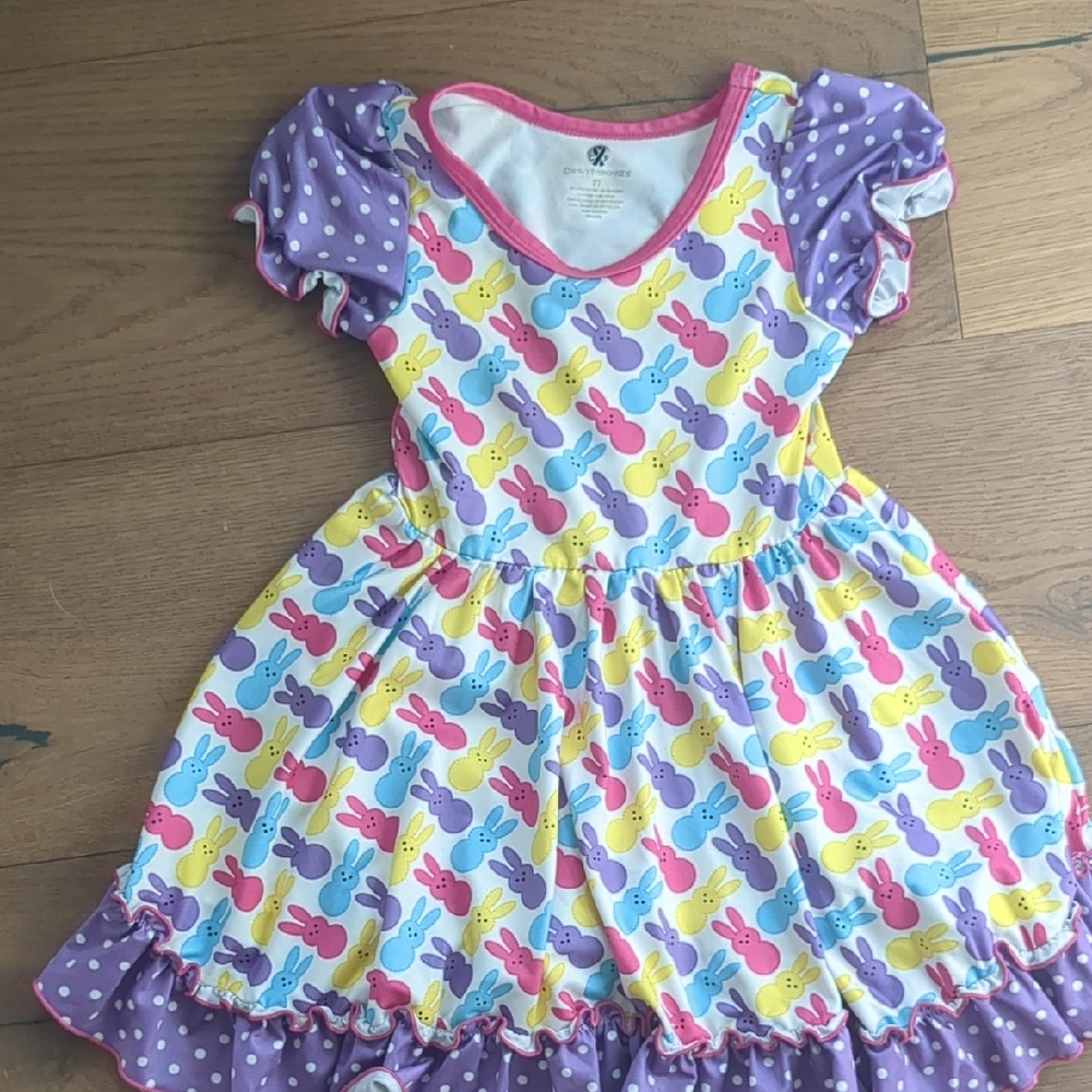 Colorful Bunny Print Kids Dress